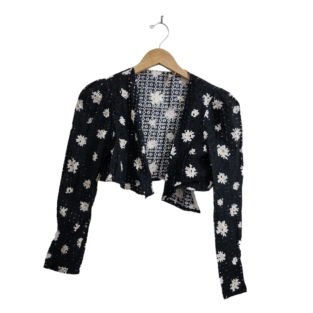 Maje Crop‎ Top & Skirt Set Outfit Size 3 Large Black Daisy Print Boho Beach